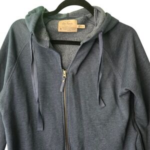 Old Ranch Organic Cotton Blend Zip Up Hoodie Blue Heathered Curved Hem‎ Mens M